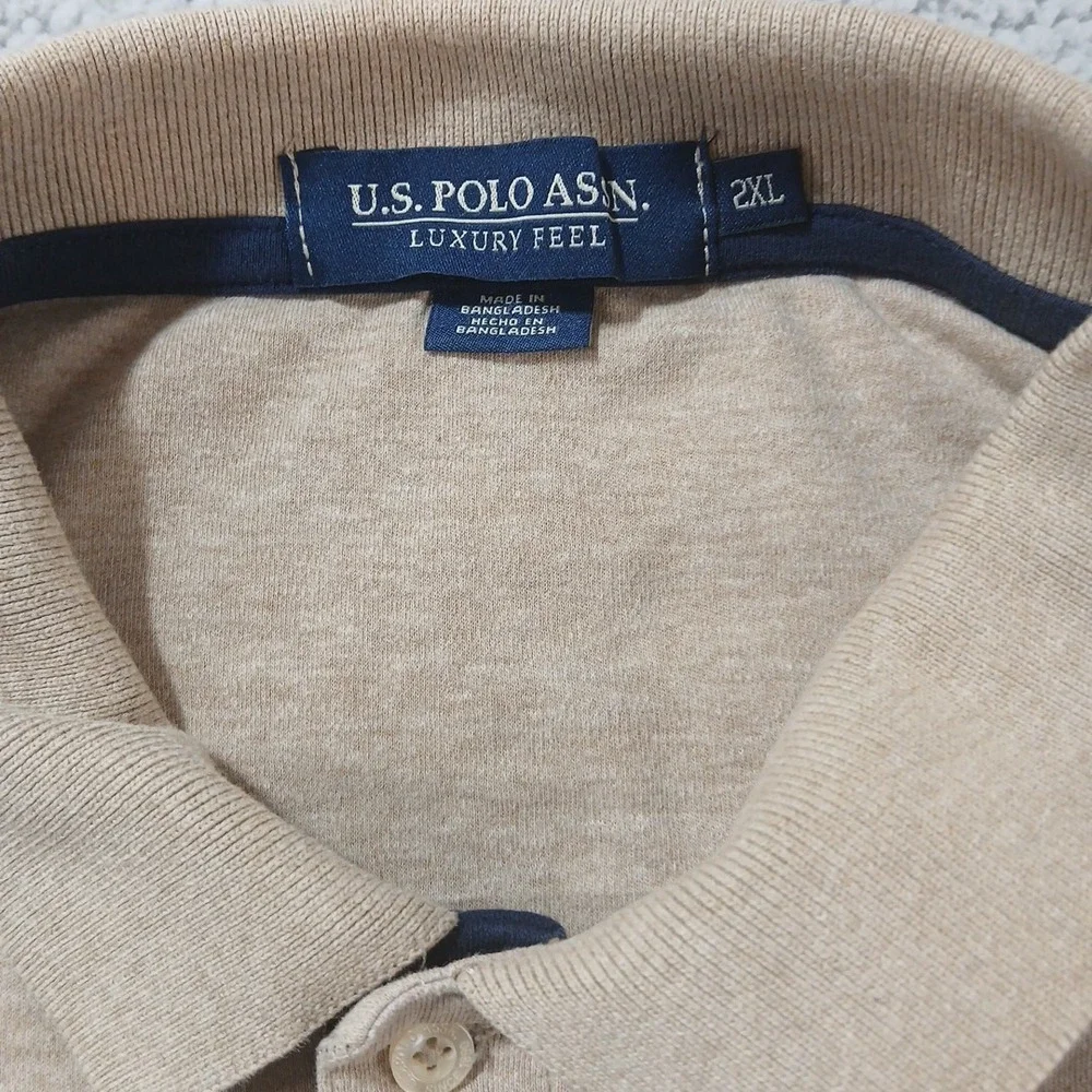 U.S. Polo ASSN Polo Shirt Men's 2XL‎ Embroidered Logo Cream Gold Polo Golf